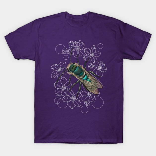 Blue, Orchard, Mason Bee Doodle, for dark background T-Shirt by mernstw